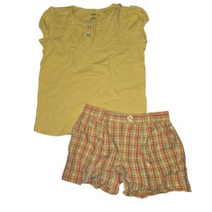 Gymboree Yellow Top with Multicolor Plaid Shorts